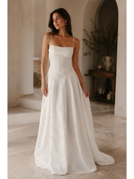 Lulus Dresses & Skirts - Lulus Arabella Wedding Dress Sz Small White Jacquard Lace Up Back Gown Bridal